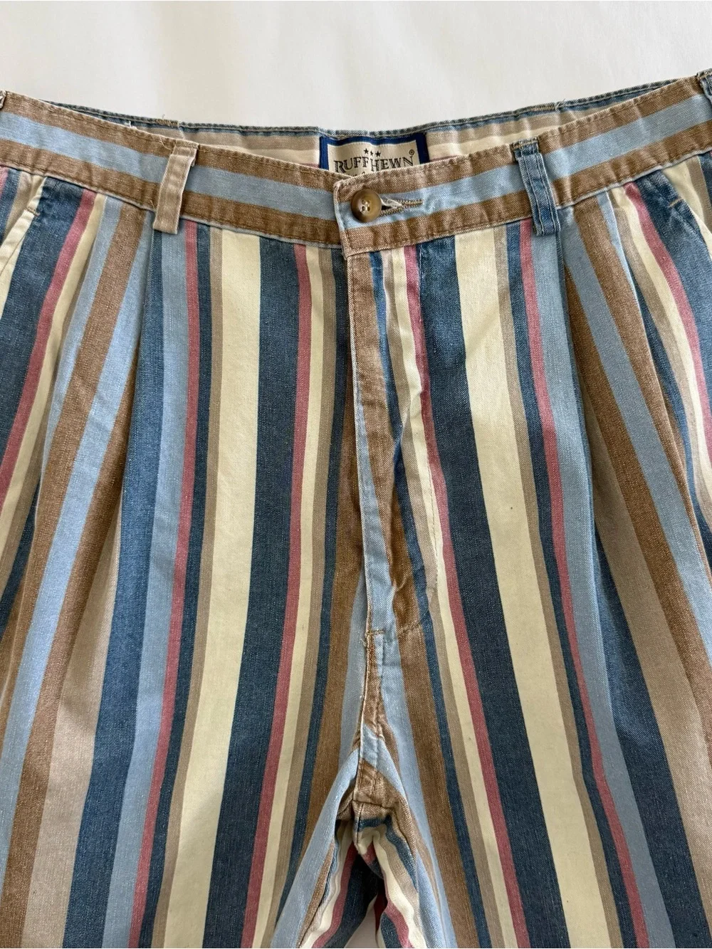 Vintage Ruff Hewn Striped Pleated Men’s Shorts Size 32 X 7” Granpa Chic 80s 90s